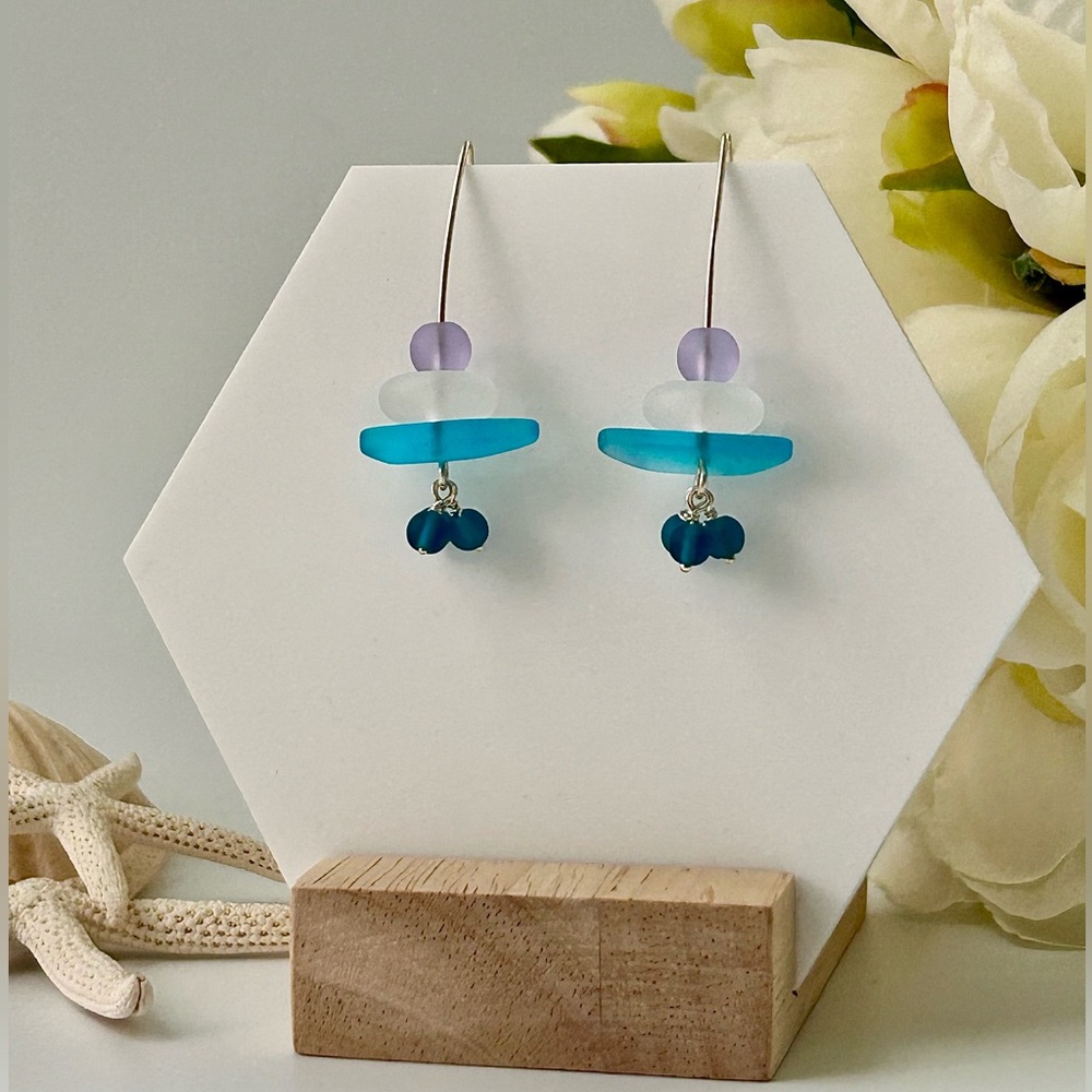 Kai Serenity: Dreamy Sea Glass Drop Earrings -Purple Blue